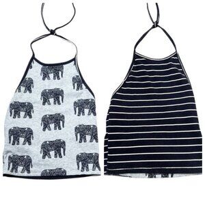 Pacsun Reversible Top Womens Size XS Elephant Striped Halter Black White Grey